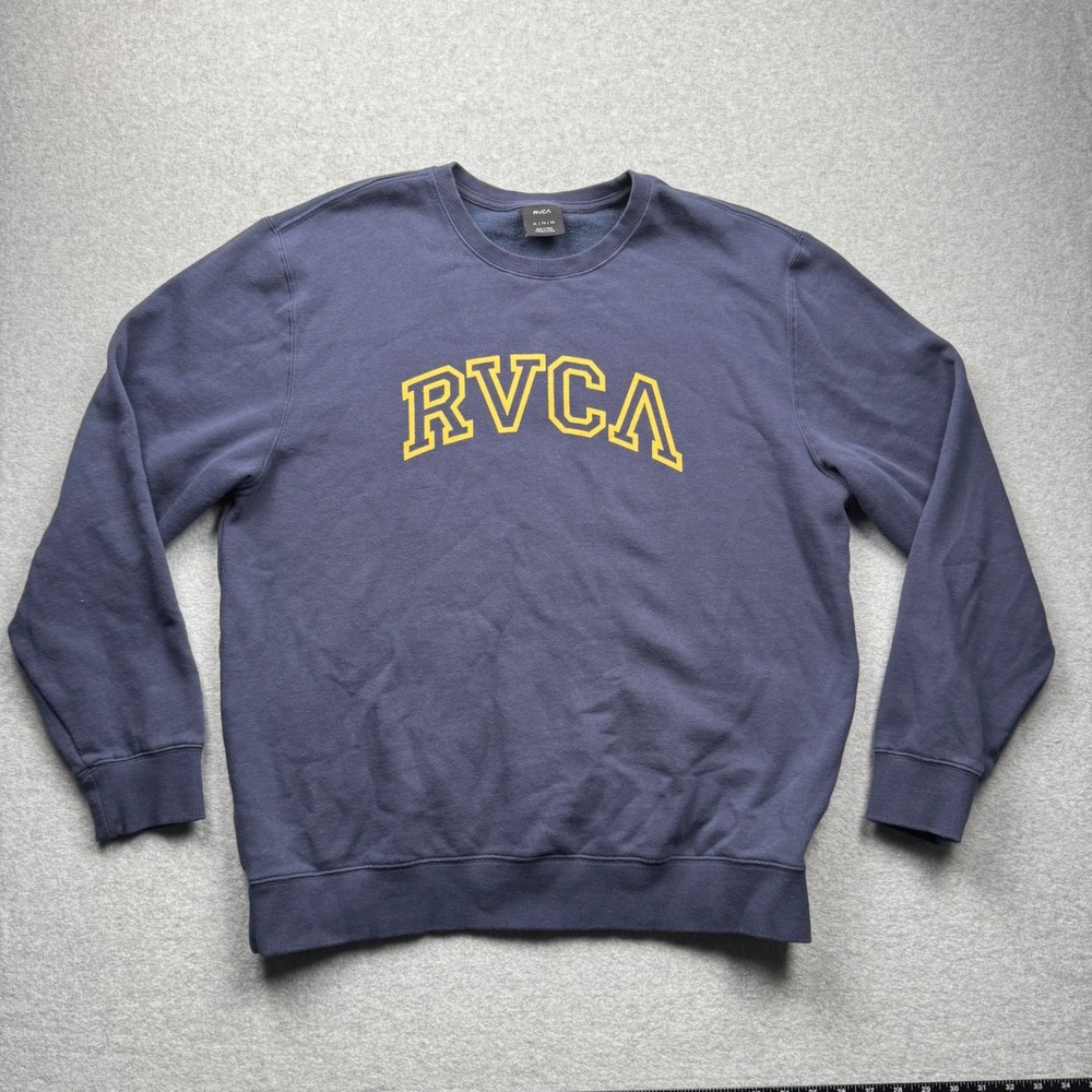 RVCA Mens Arch Logo Crew Neck Sweatshirt Navy Blue Yellow AVYSF00255 XL